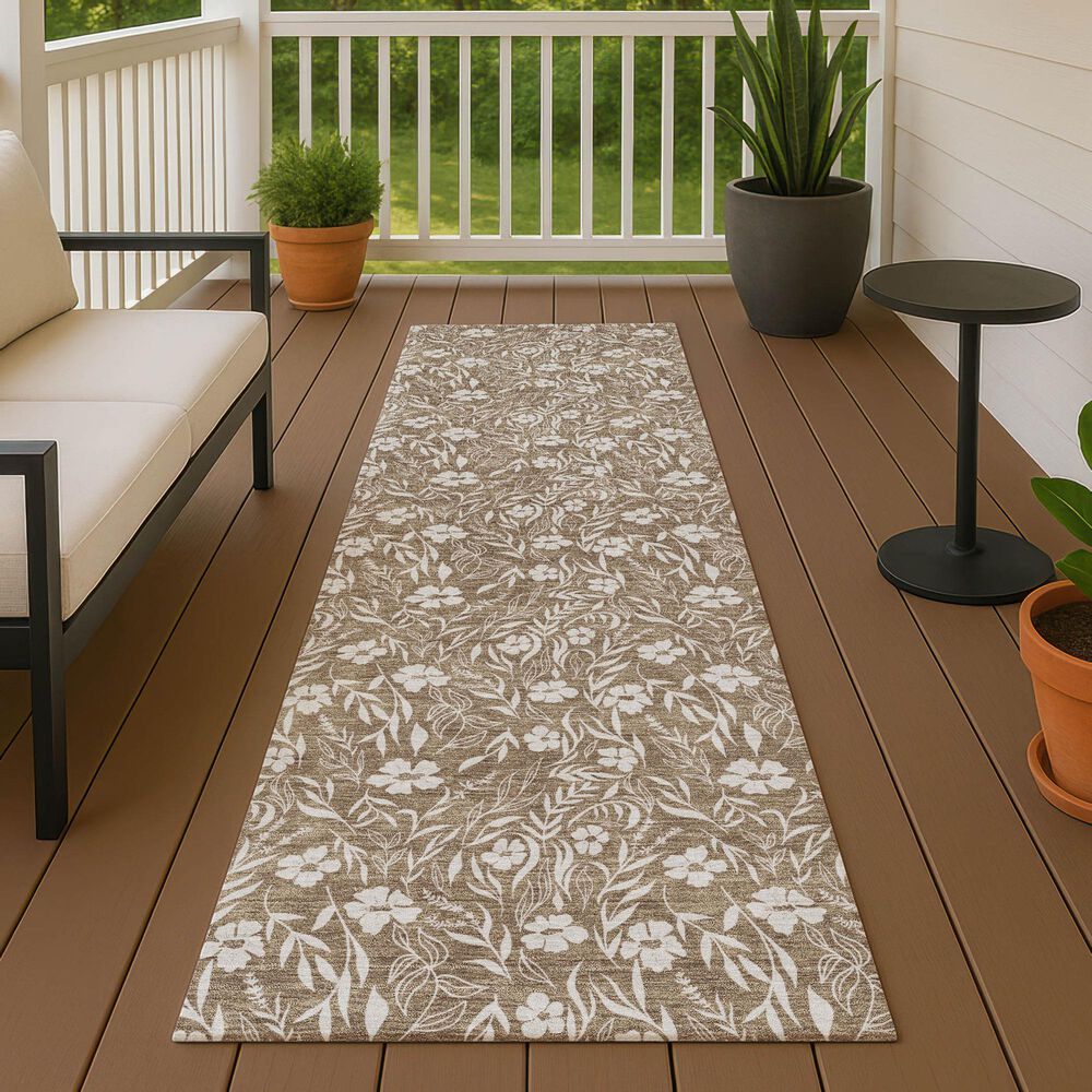 Dalyn Rug Company Soft Essentials Floral Mocha 2'3" x 7'6" Indoor/Outdoor Runner, , large