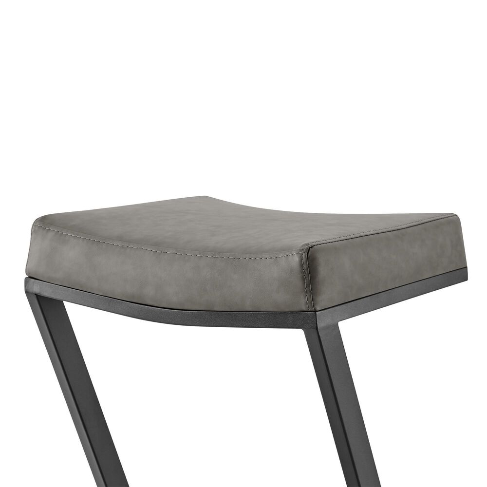 Blue River Atlantis 26&quot; Backless Counter Stool with Matte Black Iron and Vintage Gray Faux Leather, , large