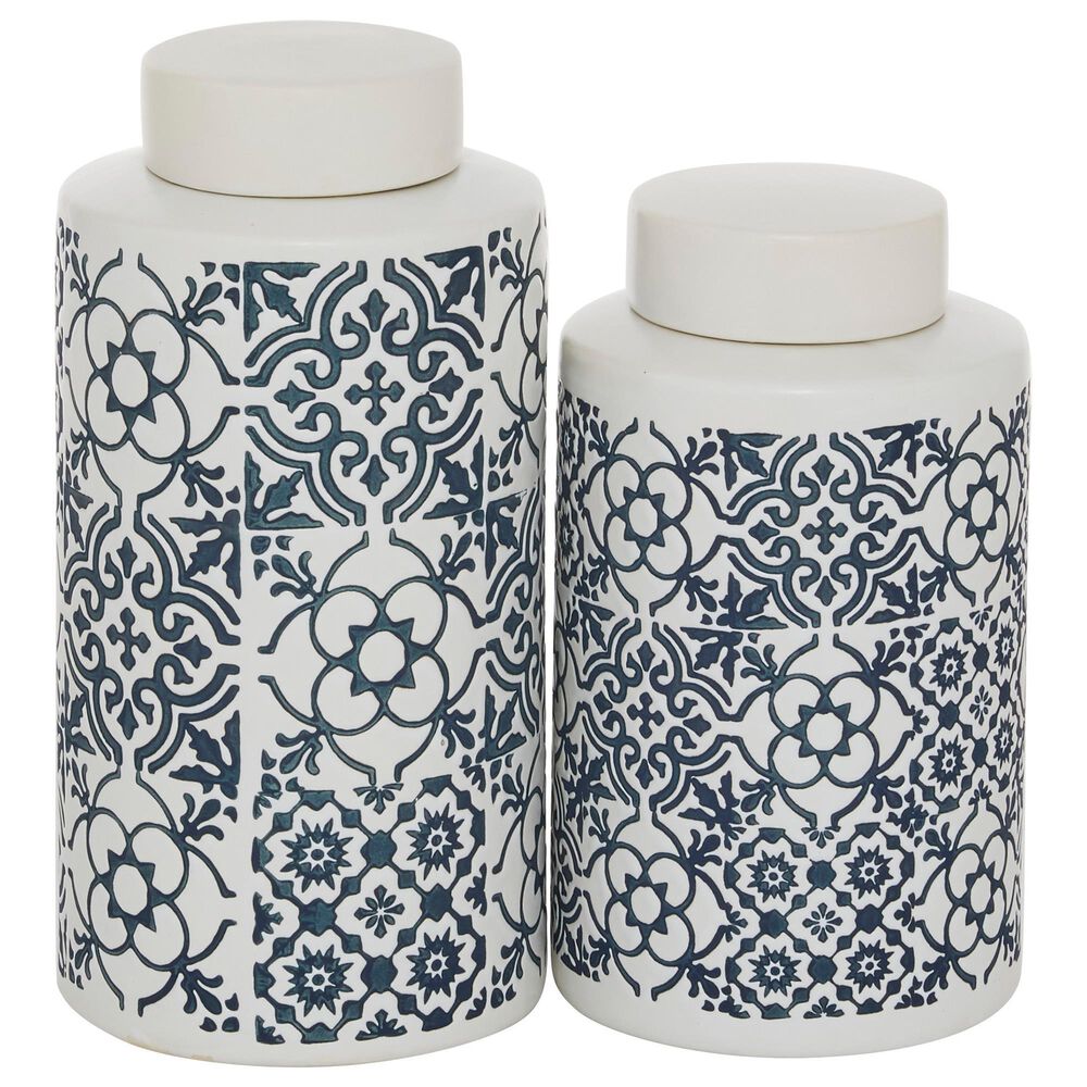 Maple and Jade Country Cottage Decorative Jar in Blue and White (Set of 2), , large