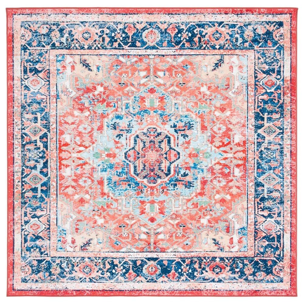 Safavieh Riviera 6"7" Square Navy and Red Area Rug, , large