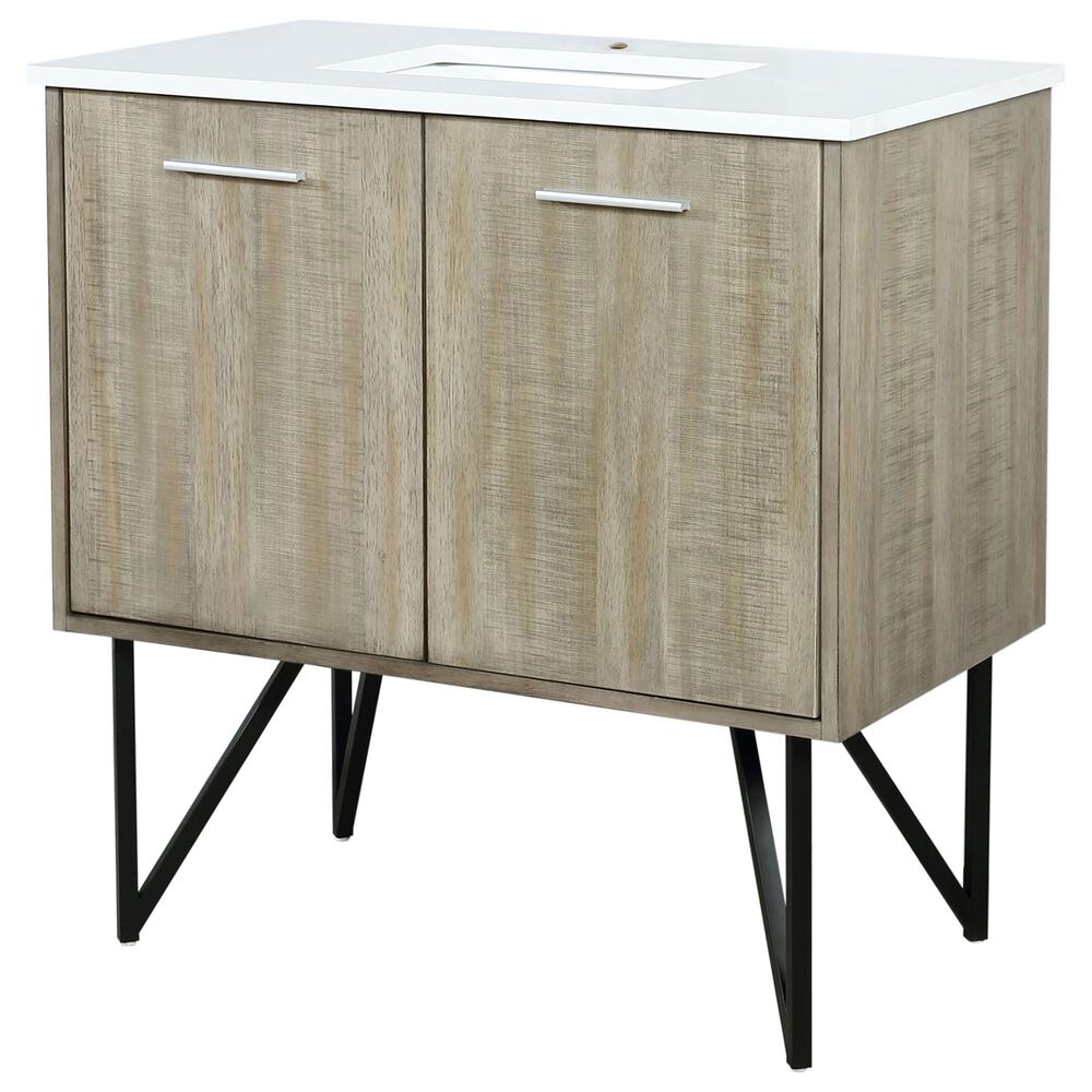 Lexora Home Lancy 36" Single Bathroom Vanity in Rustic Acacia with 2 cm White Quartz Top and Rectangular Sink, , large