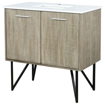 Lexora Home Lancy 36" Single Bathroom Vanity in Rustic Acacia with 2 cm White Quartz Top and Rectangular Sink, , large
