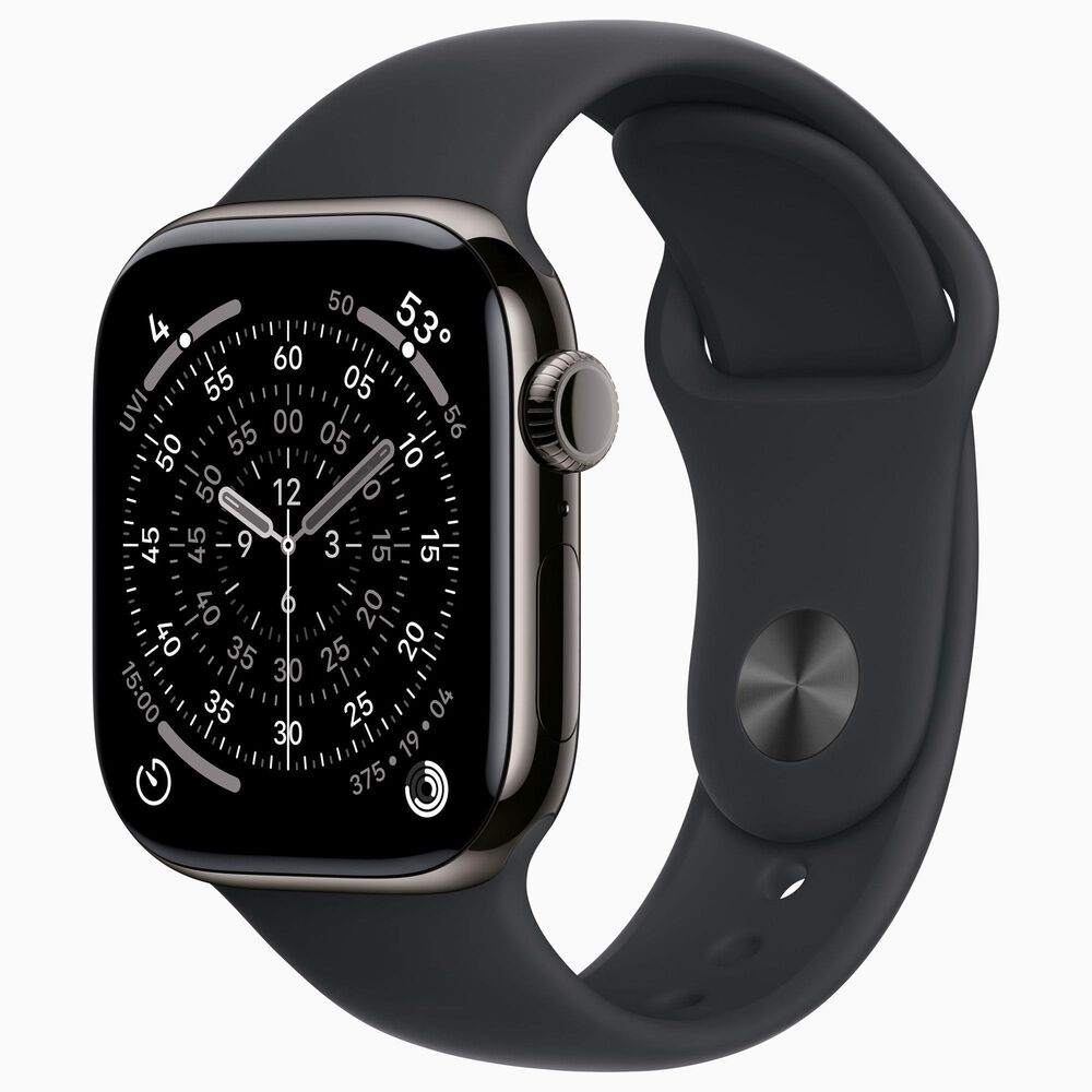 Apple Watch Series 11 (GPS + Cellular) 42mm Slate Titanium Case with Black Sport Band - S/M, , large