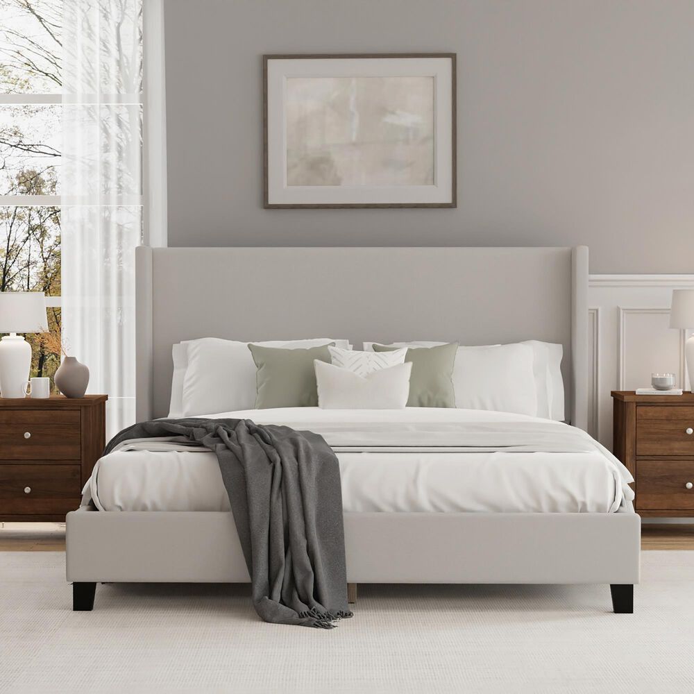 The Monday Company Holborn King Beige Upholstered Platform Wingback Bed in Black, , large