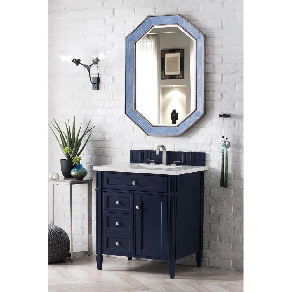 James Martin Vanities Brittany 30&quot; Single Bathroom Vanity in Victory Blue with 3 cm Eternal Jasmine Pearl Quartz Top and Rectangle Sink, , large
