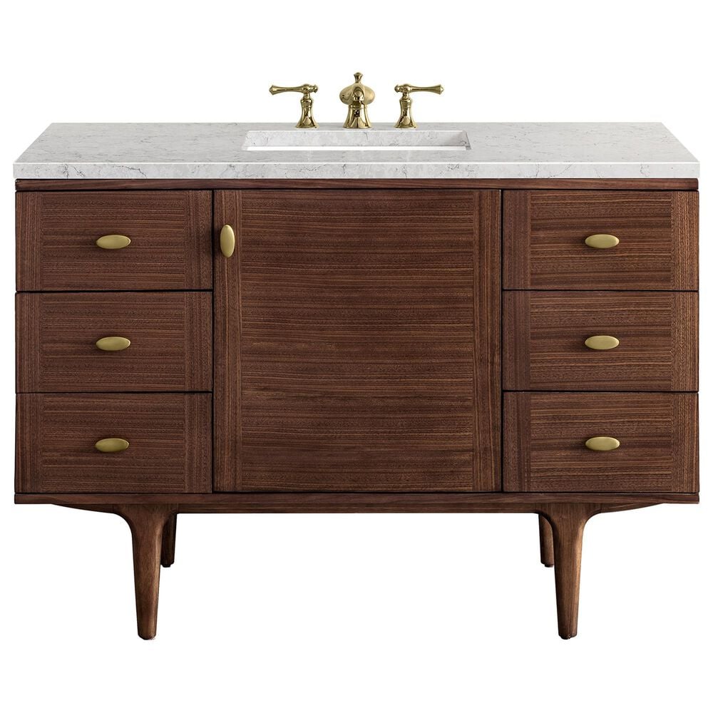 James Martin Vanities Amberly 48" Single Bathroom Vanity in Walnut with 3 cm Eternal Jasmine Pearl Quartz Top and Rectangular Sink, , large