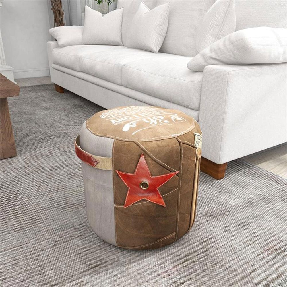 Maple and Jade Star Stuffed Pouf in Brown, Gray, Red and White, , large