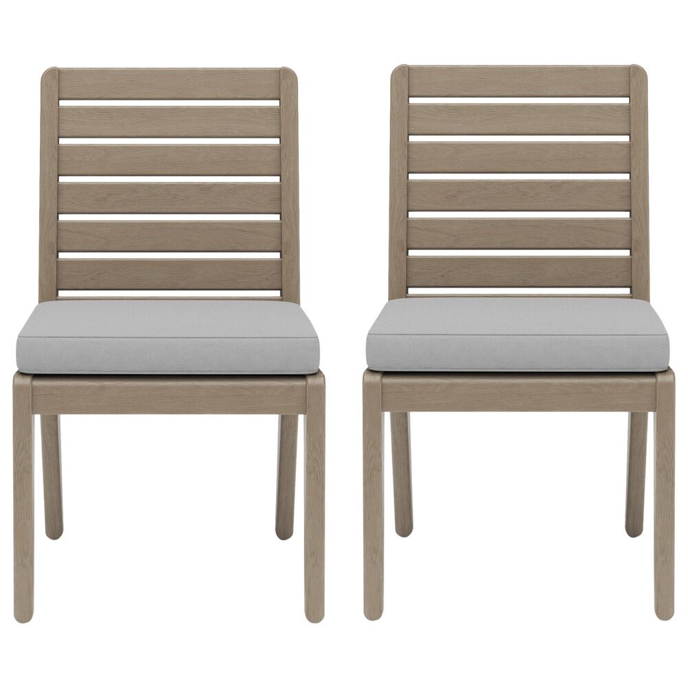 Homestyles Sustain Patio Dining Armless Chair with Gray Cushion in Stain Brown &#40;Set of 2&#41;, , large