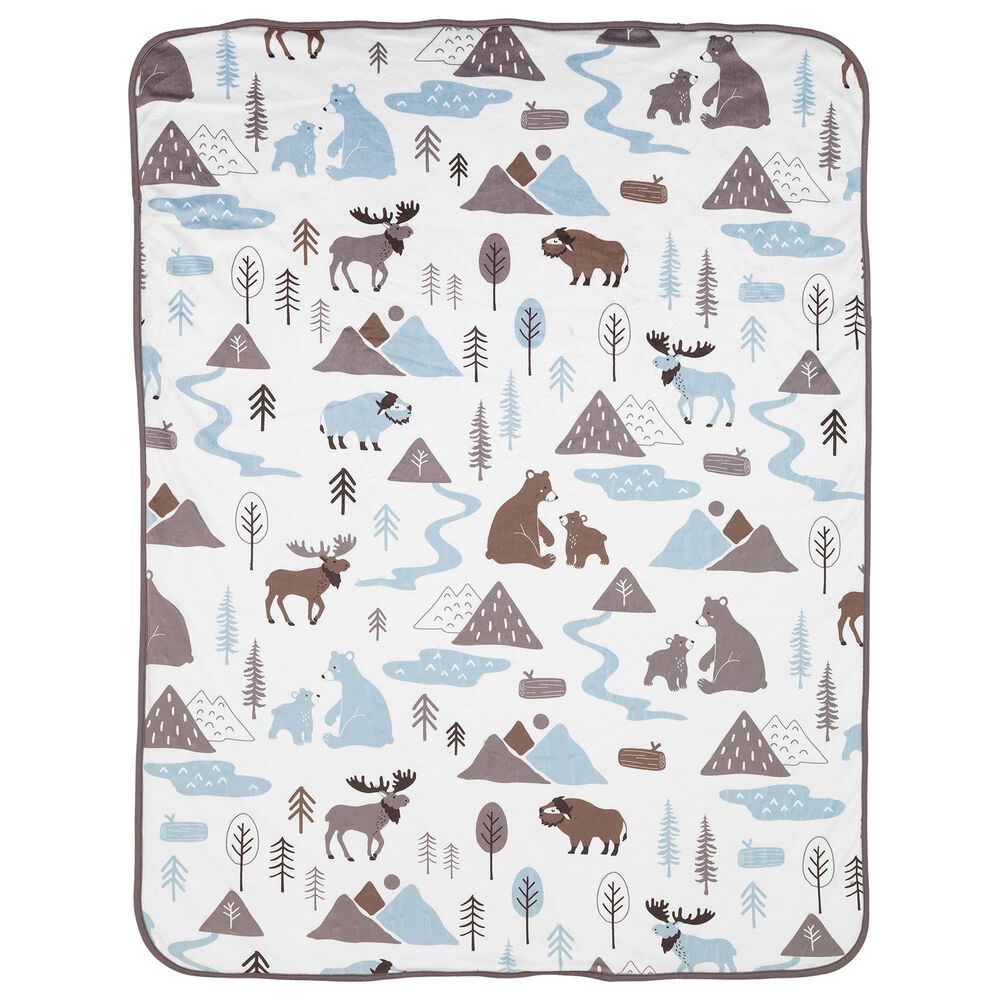 Lambs and Ivy Big Sky Woodland Forest Animals Baby Blanket in Blue, Brown and White, , large