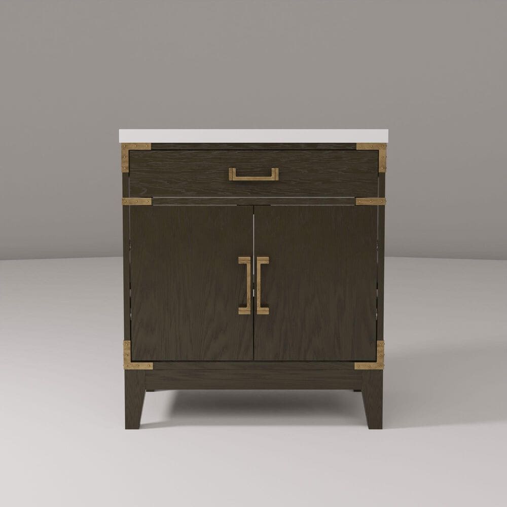 Lexora Home Laurel 30&quot; Single Bathroom Vanity in Brown Oak with White Quartz Top and Rectangular Sink, , large