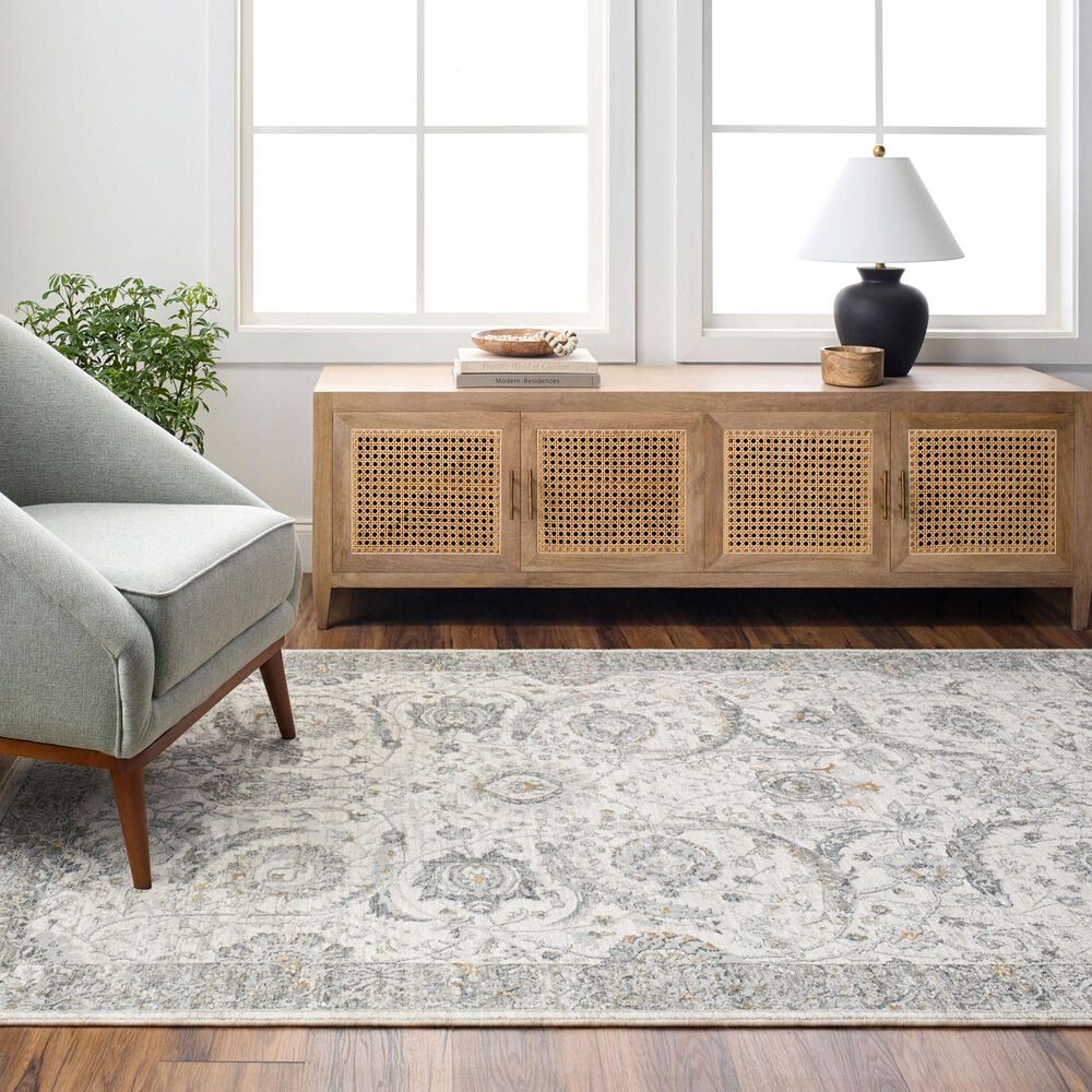 Surya Dresden White, Medium Gray, Gray, Light Slate, Denim and Mustard 12' x 15' Area Rug, , large