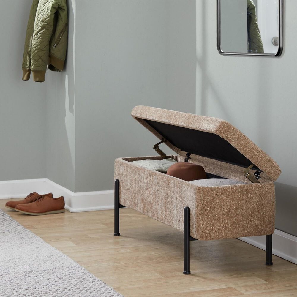 Lumisource Daniella Storage Bench with Brown Cushion in Black, , large
