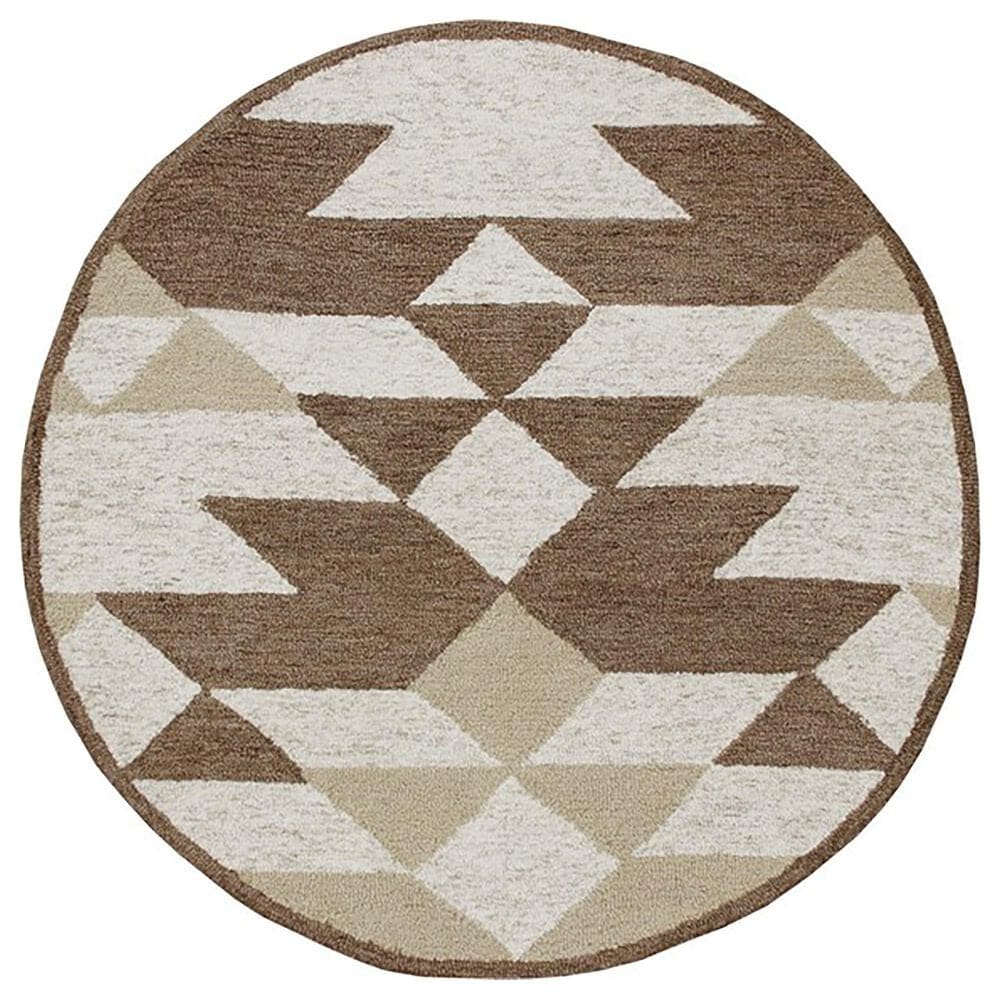 L&R Resources Sinuous Rustic Southwest Geometric 4" Round Brown, Tan and Cream Area Rug, , large