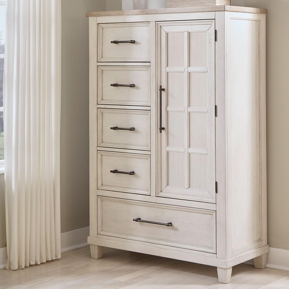 Ashley Shaybrock 5-Drawer Chest in Antiqued White and Brown, , large