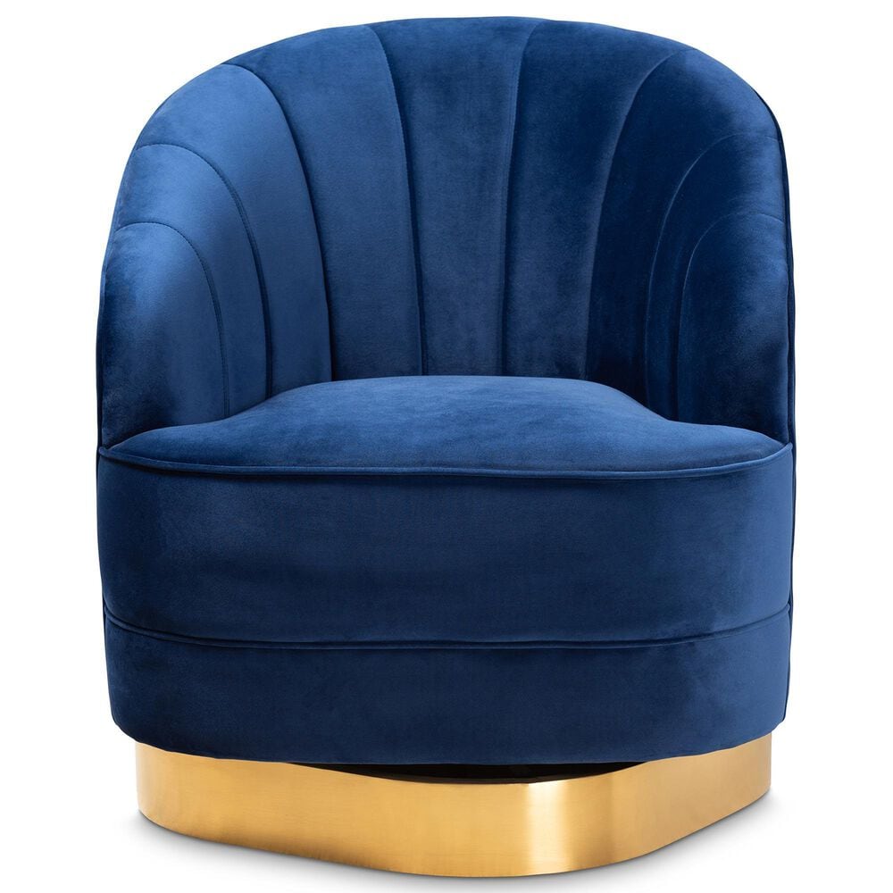 Baxton Studio Fiore Swivel Accent Chair in Royal Blue, , large