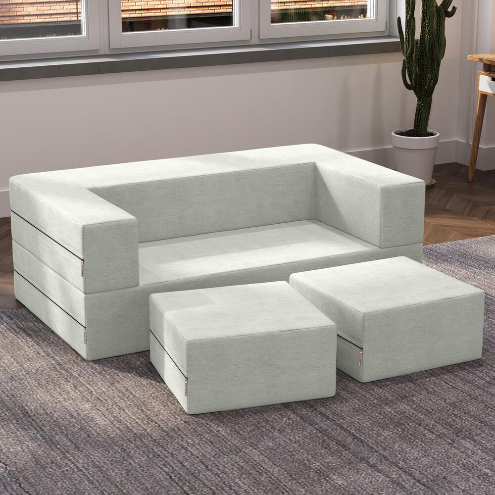 Jaxx Zipline 3-Piece Stationary Convertible Sleeper Loveseat in Ice Velvet, , large