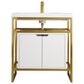 James Martin Vanities Boston 31.5" Single White Door Bathroom Vanity in Radiant Gold with 3 cm White Glossy Resin Countertop and Rectangular Sink, , large