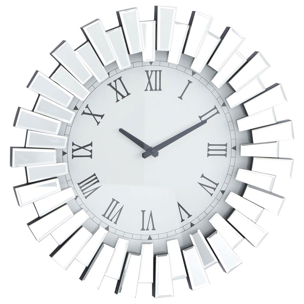 Maple and Jade Starburst Mirrored Decorative Wall Clock in Silver, , large