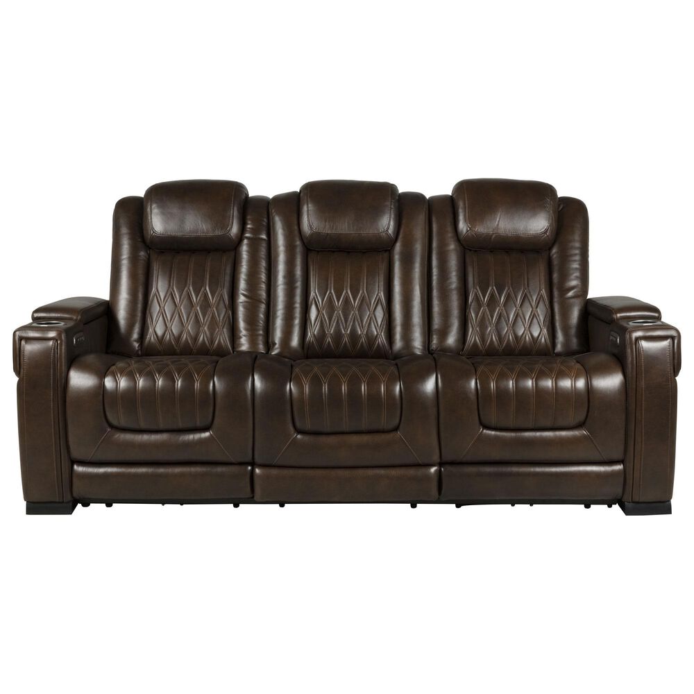 Frankfurt Furniture Leather Power Reclining Sofa with Power Headrest in Brown, , large