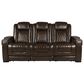 Frankfurt Furniture Leather Power Reclining Sofa with Power Headrest in Brown, , large