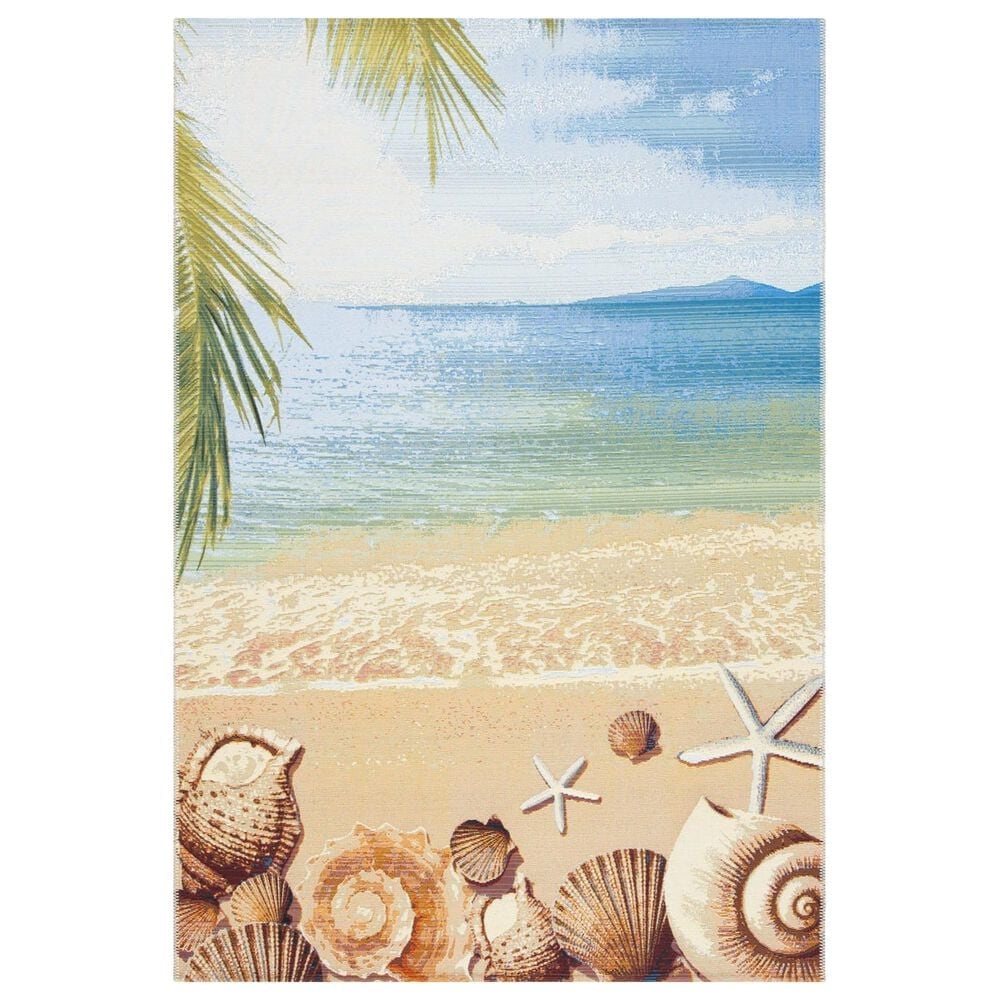 Safavieh Barbados Tropical Beach Seashell 3"3" x 5" Gold and Blue Indoor/Outdoor Area Rug, , large