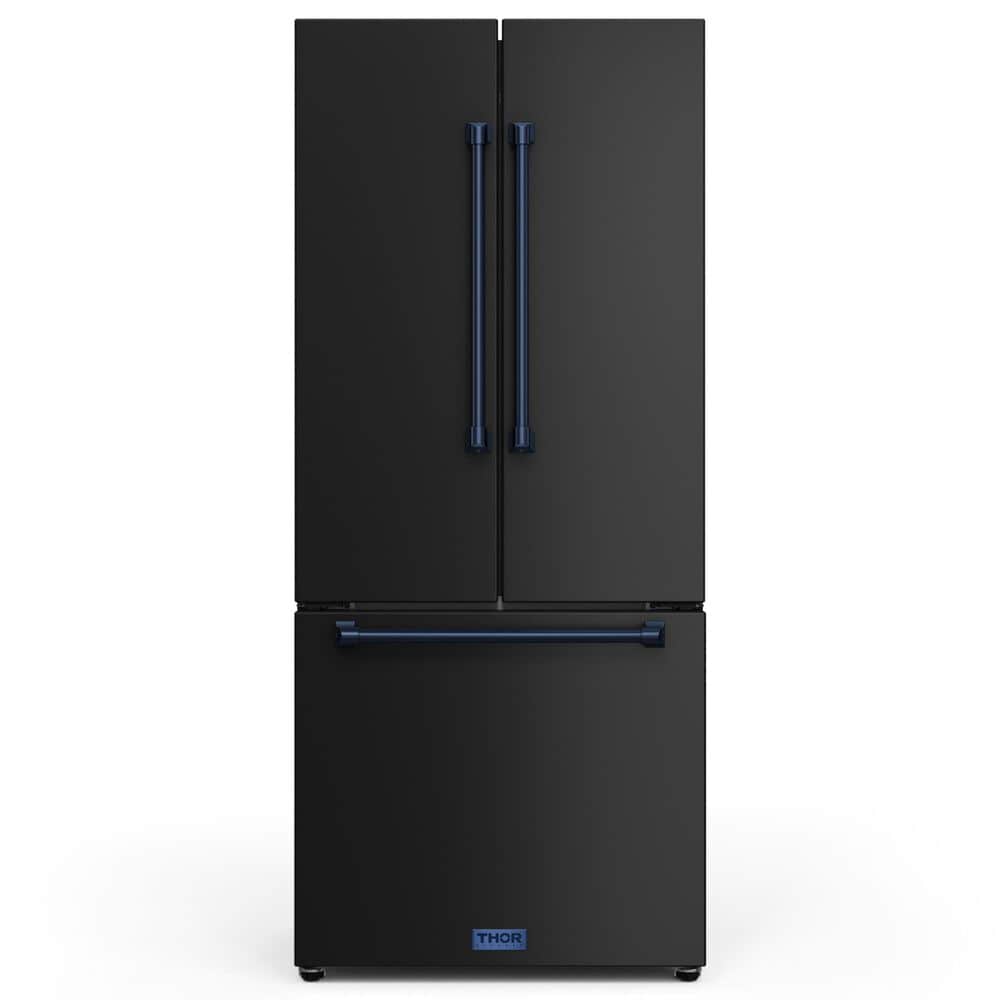 THOR KITCHEN Gordon Ramsay 17.5 Cu. Ft. Counter Depth French Door Refrigerator with Navy Blue Handle Kit in Black, , large