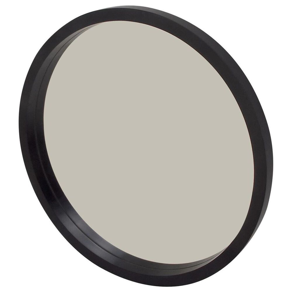 Maple and Jade 32" Round Wood Wall Mirror in Matte Black, , large