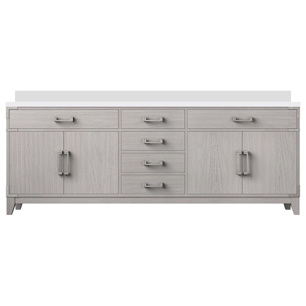 Lexora Home Laurel 84&quot; Double Bathroom Vanity in White Oak with White Quartz Top and Rectangular Sinks, , large