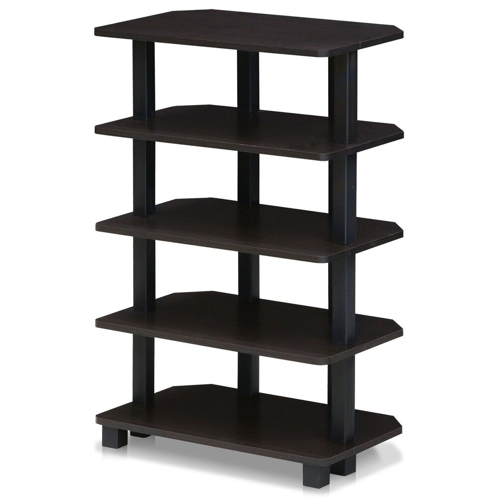 HOMLUX Turn-N-Tube 5-Tier Corner Open Storage Bookshelf in Espresso and Black, , large