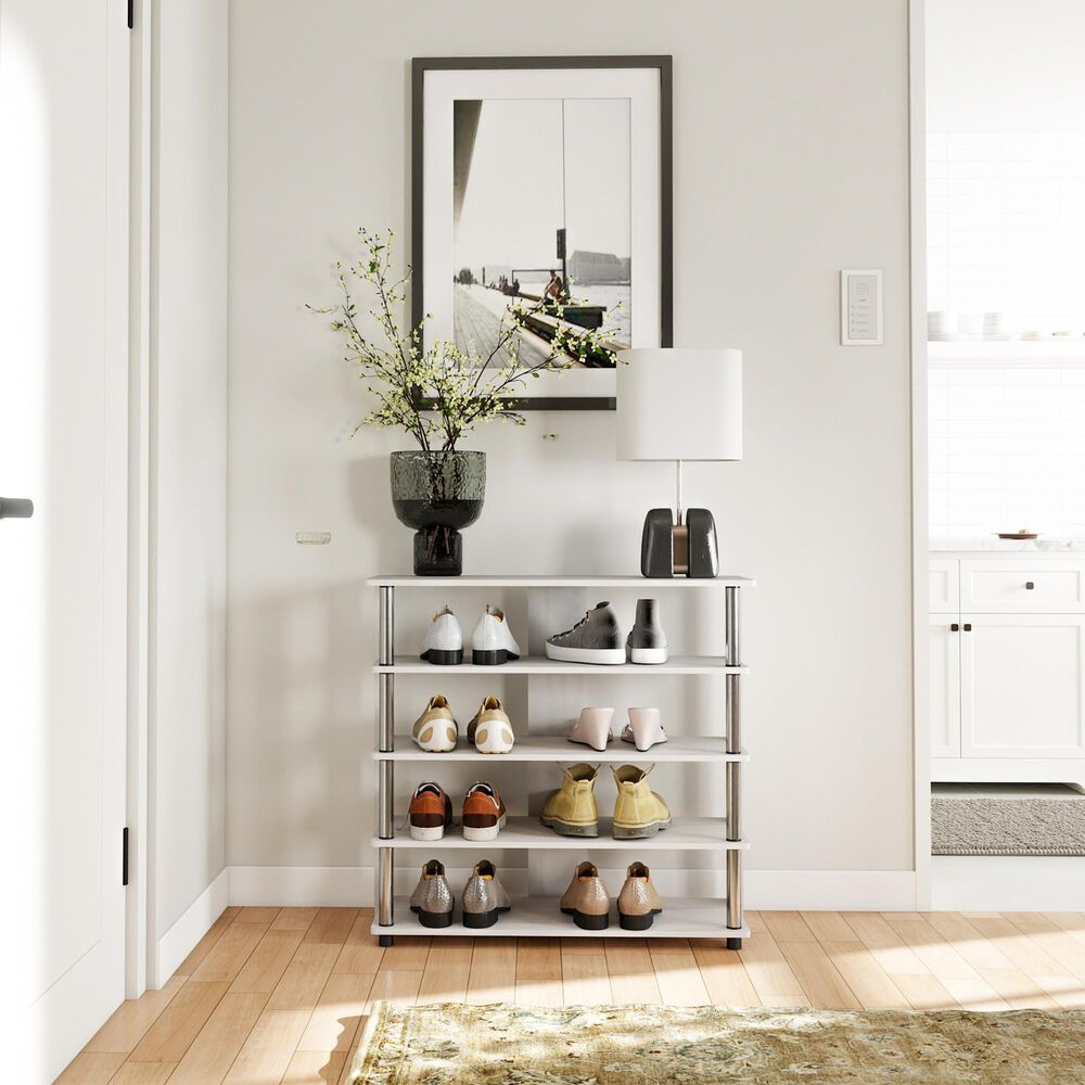HOMLUX 5-Tier Shoe Rack in White Oak and Stainless Steel, , large