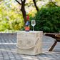 Hearth and Haven Outdoor Square Side Table with Simulated Braided Cord in Wood Brown, , large