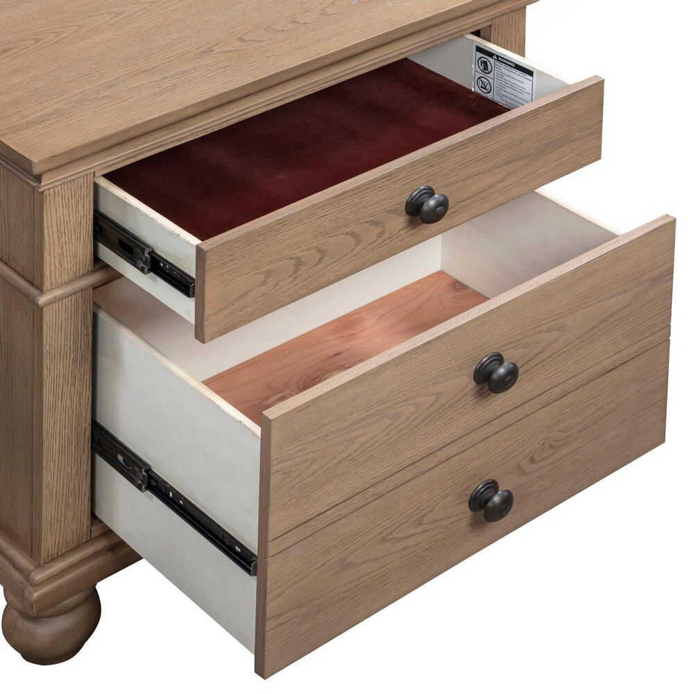 Riva Ridge Oxford California King Panel Storage Bed with Two Nightstands in Tan with USB Ports, , large