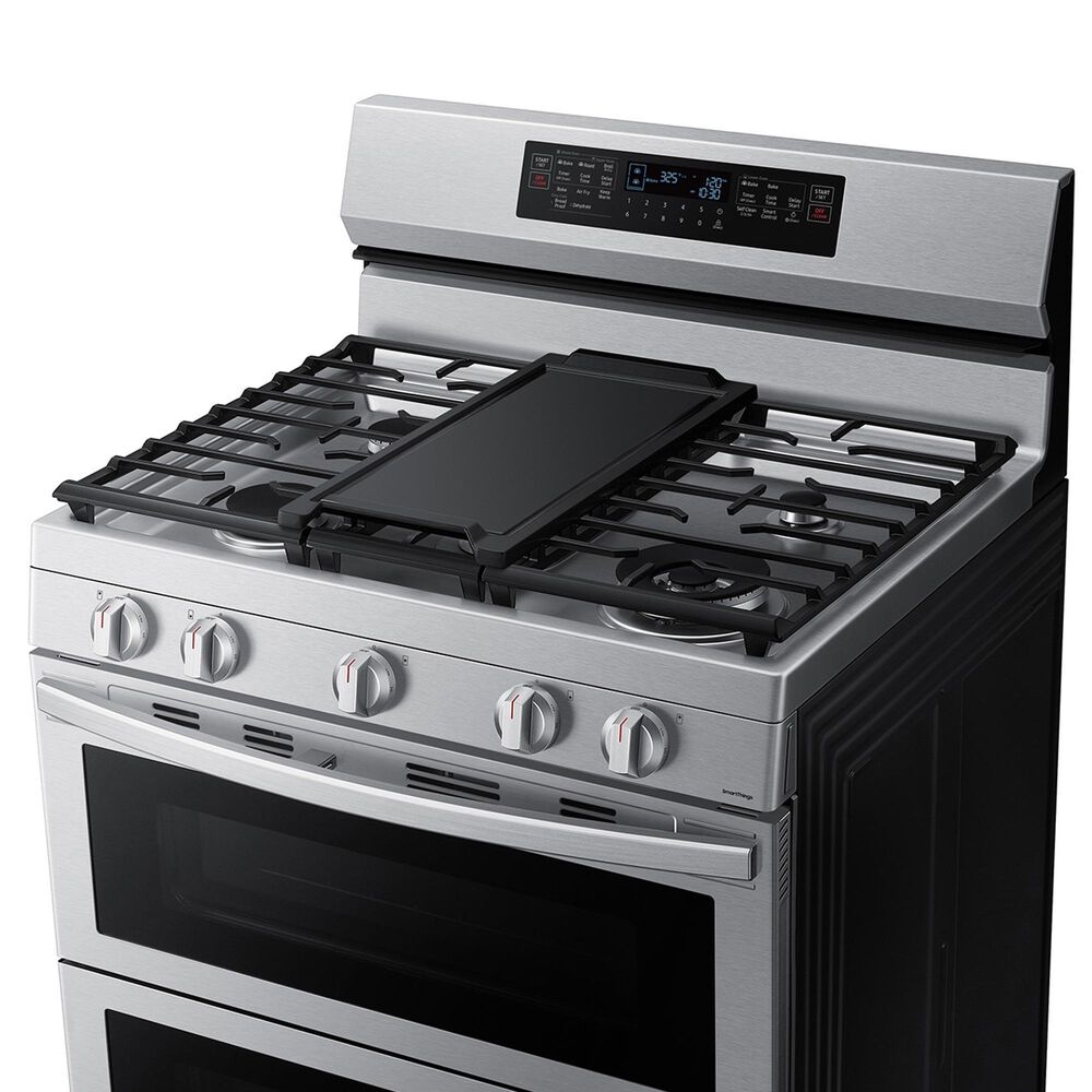 Samsung 2-Piece Kitchen Package with 6 Cu. Ft. Freestanding Gas Range and 2.1 Cu. Ft. Bespoke Fingerprint Resistant Over-the-Range Microwave in Stainless Steel, , large