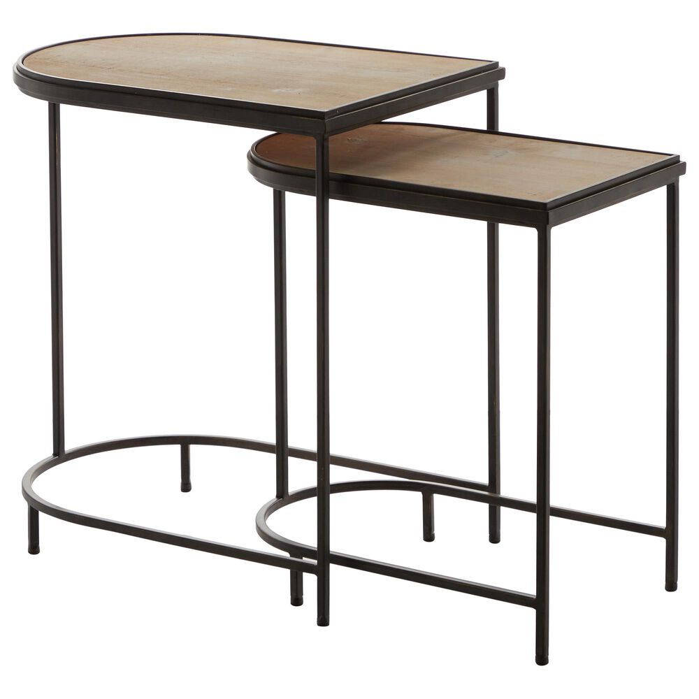 Maple and Jade Metal Nesting Tables in Brown and Black (Set of 2), , large