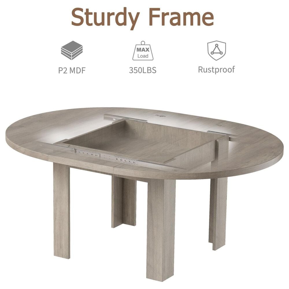 GARVEE 47" Dining Table with Leaf Storage in Gray - Table Only, , large