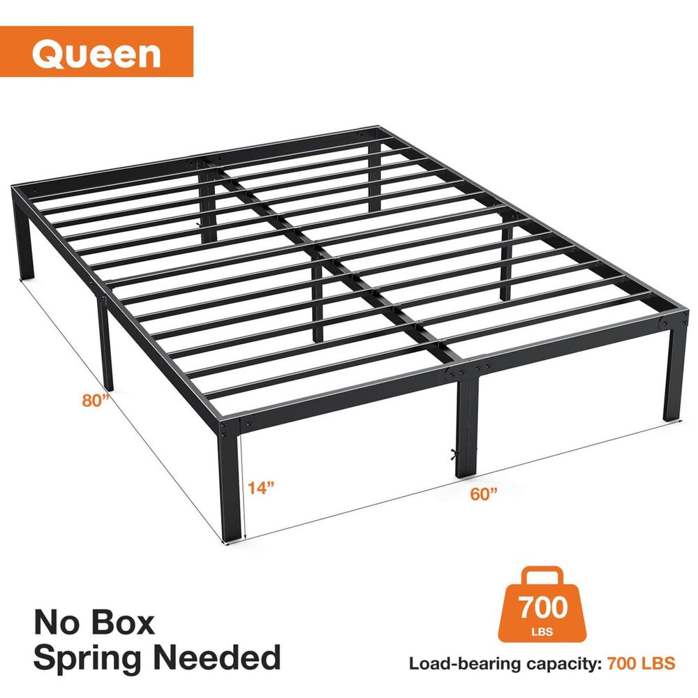 Hearth and Haven Queen Heavy Duty Metal Bed Frame in Black, , large