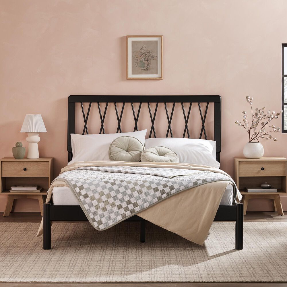Walker Edison Cama X Spindle Full Platform Bed in Black, , large