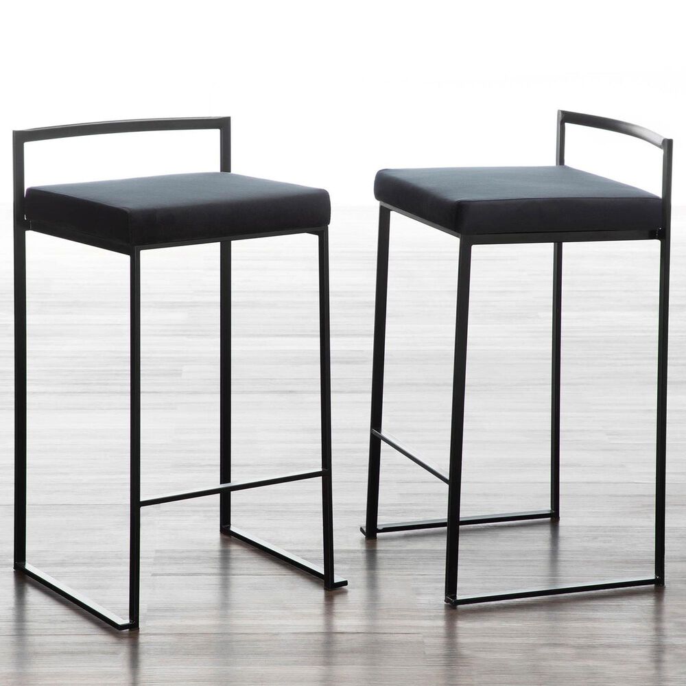 Lumisource Fuji Stackable Counter Stool with Black Velvet Cushion in Black &#40;Set of 2&#41;, , large