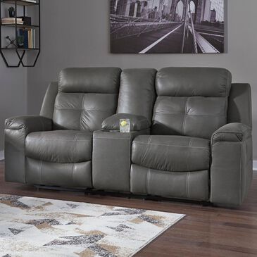 Signature Design by Ashley Jesolo Manual Double Reclining Loveseat with Console in Dark Gray, , large