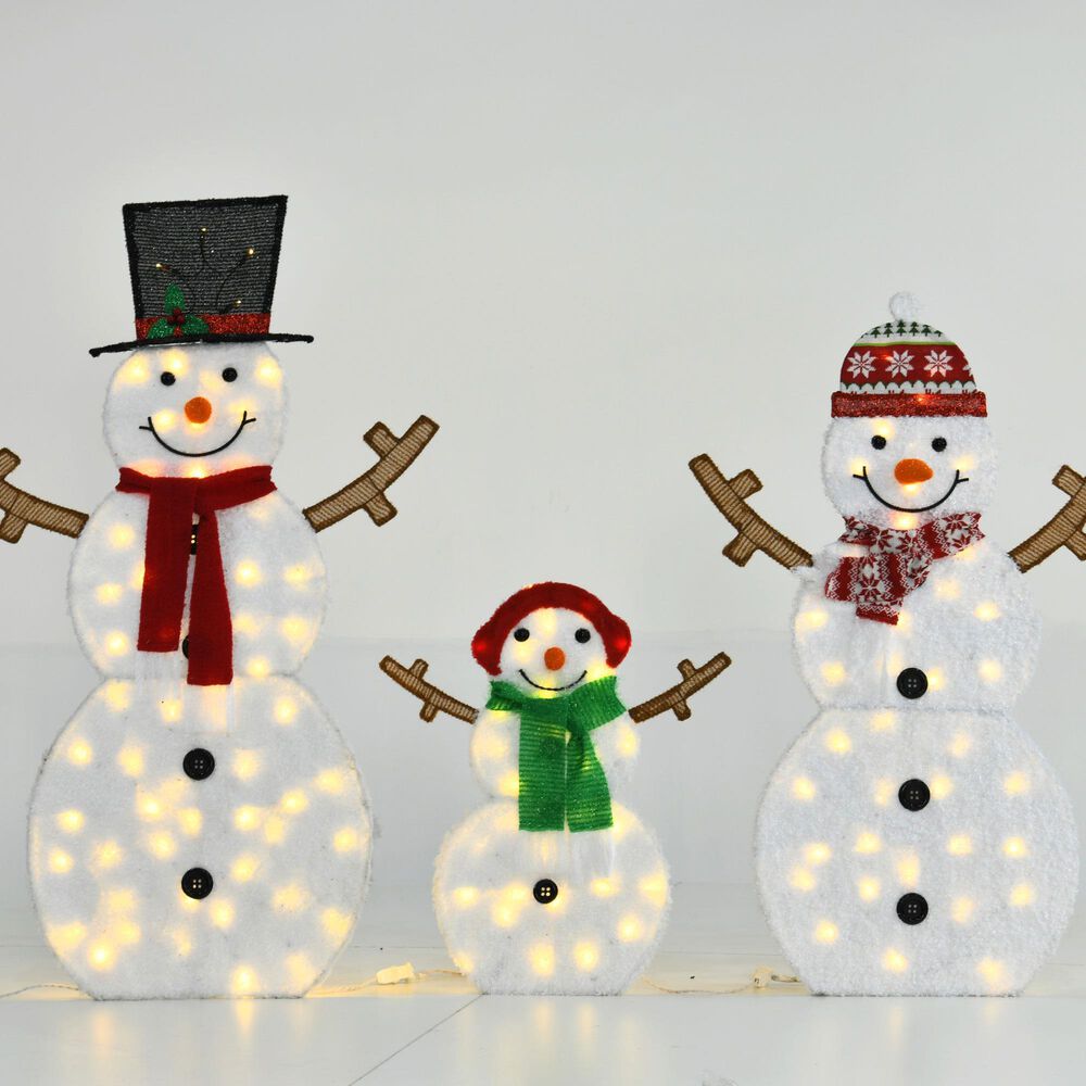 HOMLUX 3-Piece Snowman Set with LED Lights in White, , large
