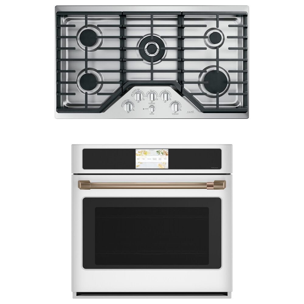 Cafe 2-Piece Kitchen Package with Matte White 30" Smart Built-In Convection Single Wall Oven and Stainless Steel 36" Gas Cooktop, , large