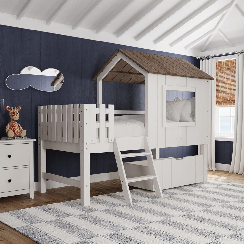 Eastern Shore Lodge Twin over Loft Complete Bunk Bed with Drawer in Cookies and Cream, , large