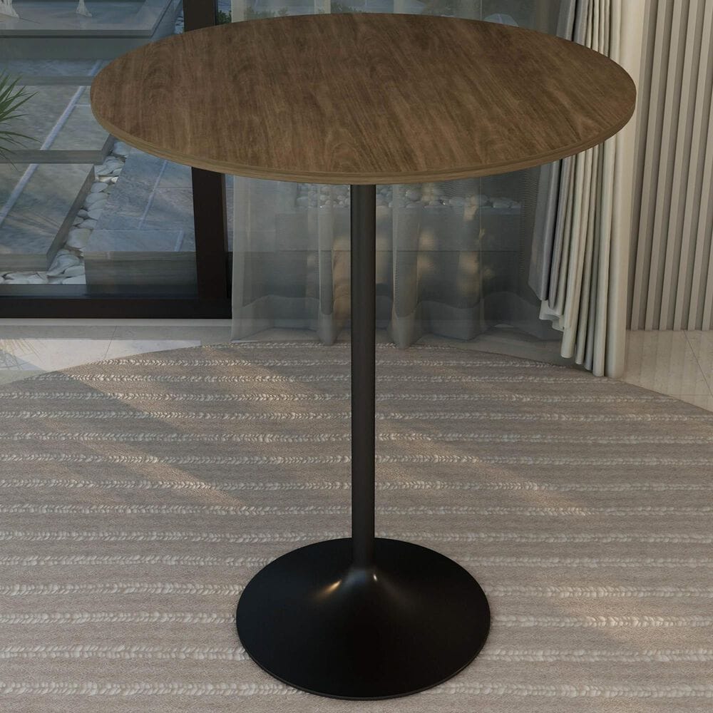 Leisuremod LeisureMod Verve Collection Modern Bar Height Table Black Base with 36 Round Dark Walnut MDF Top, , large