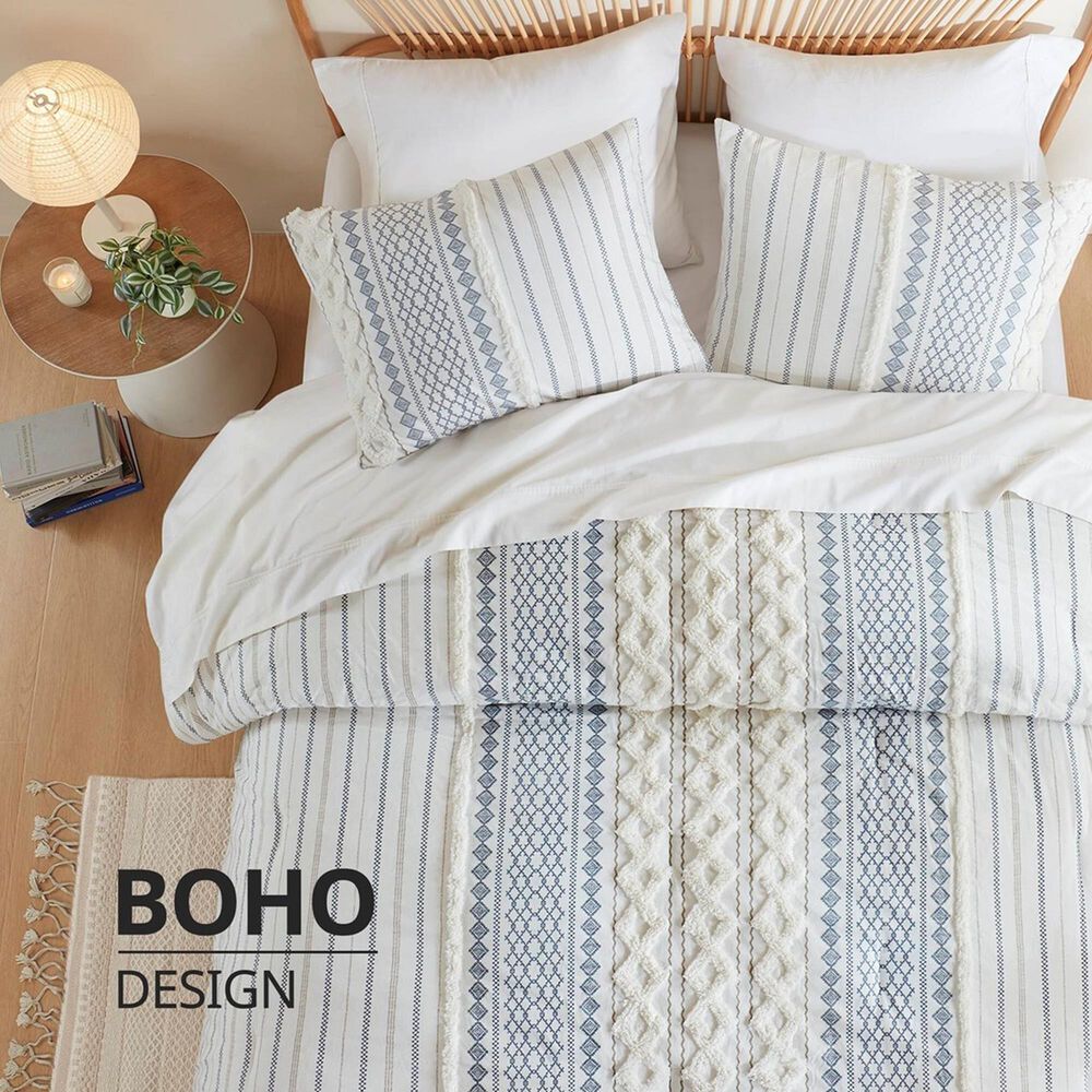 Hampton Park Imani 3-Piece Full/Queen Comforter Set with Chenille in White and Navy, , large