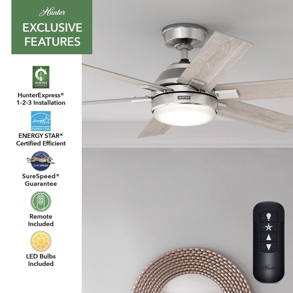 Hunter Georgetown 52&quot; Ceiling Fan with LED Light in Brushed Nickel, , large