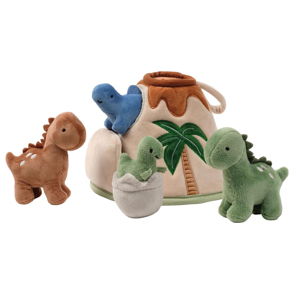 Lambs &amp; Ivy Dino-Might Plush Dinosaur Volcano Play Set in Blue, Gray, Brown and Sage Green, , large