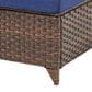 Sunwell Garden 13.7" Ottoman with Navy Cushion in Brown (Set of 2), , large