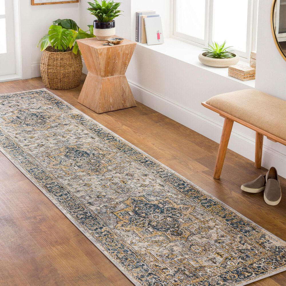Surya Aspendos APS-2321 2&#39;7&quot; x 7&#39;3&quot; Teal, Mustard, Black, Medium Gray, Charcoal and Light Beige Runner, , large