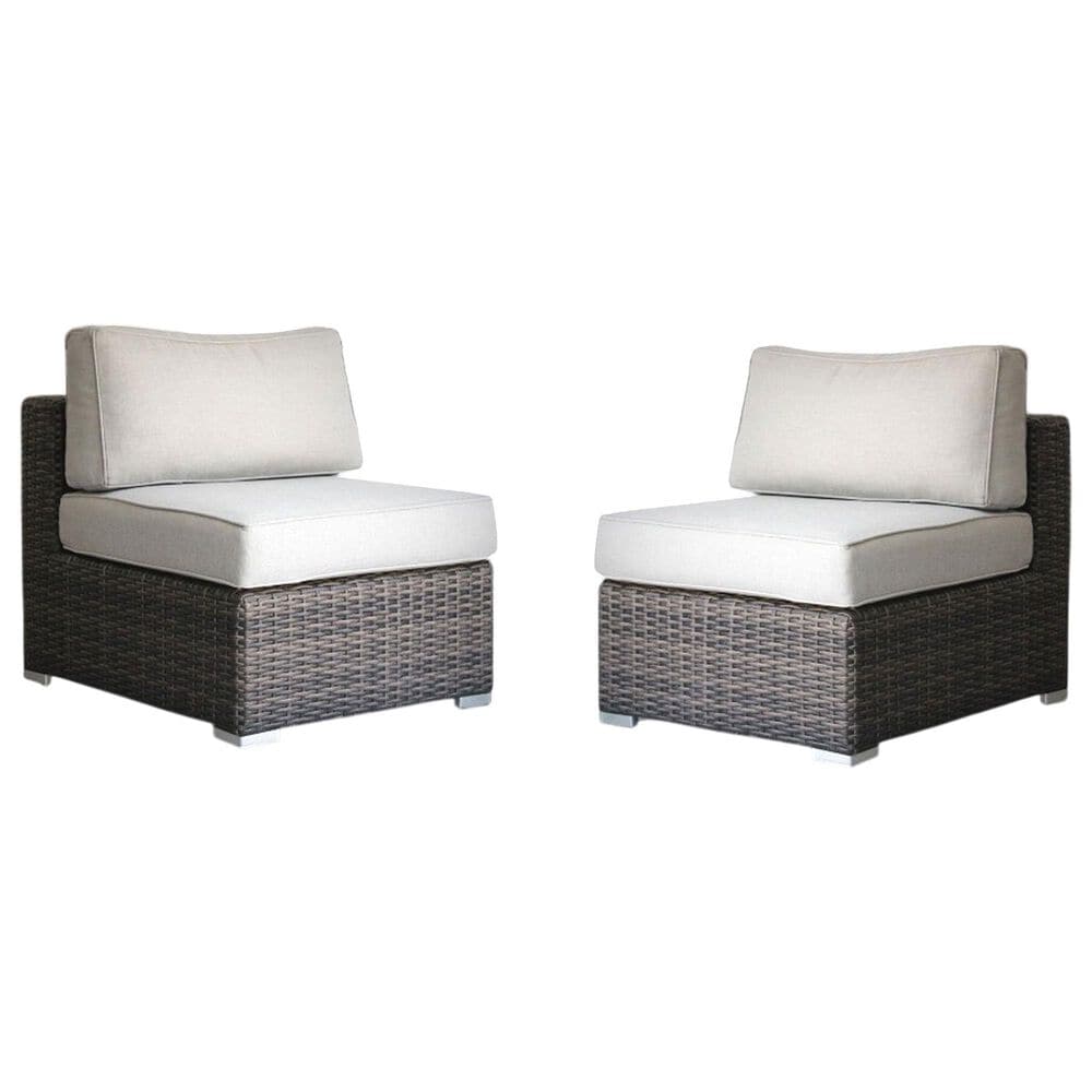 Hearth and Haven Minnesota Outdoor Sectional Armless Seat with Brown Wicker in Light Gray (Set of 2), , large