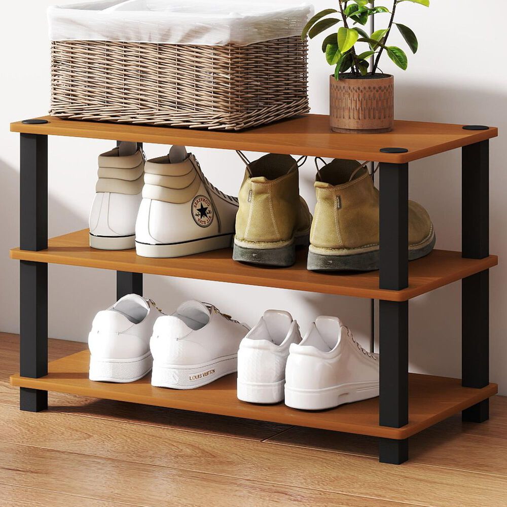 Noviland 3-Tier Shoe Rack in Light Cherry and Black, , large
